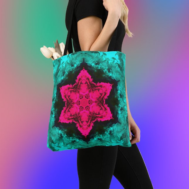Psychedelic Hippie Flower Rosa and Teal Tygkasse (Skapare uppladdad)