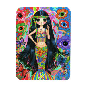 Psychedelic Hippie Girl Sjöjungfru Fredstecken Gro Magnet