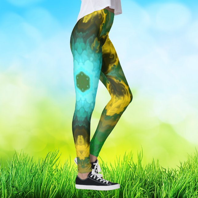 Psychedelic Hippie Gult Grönt och cyan Leggings (Skapare uppladdad)