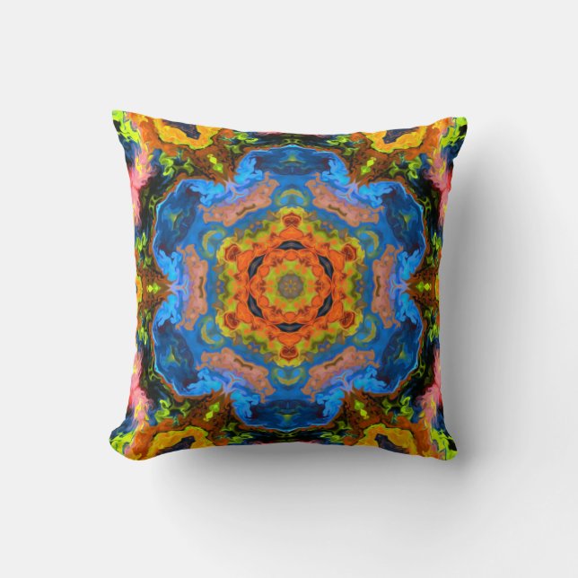 Psychedelic Hippie Orange Blue och Grönt Kudde (Framsida)