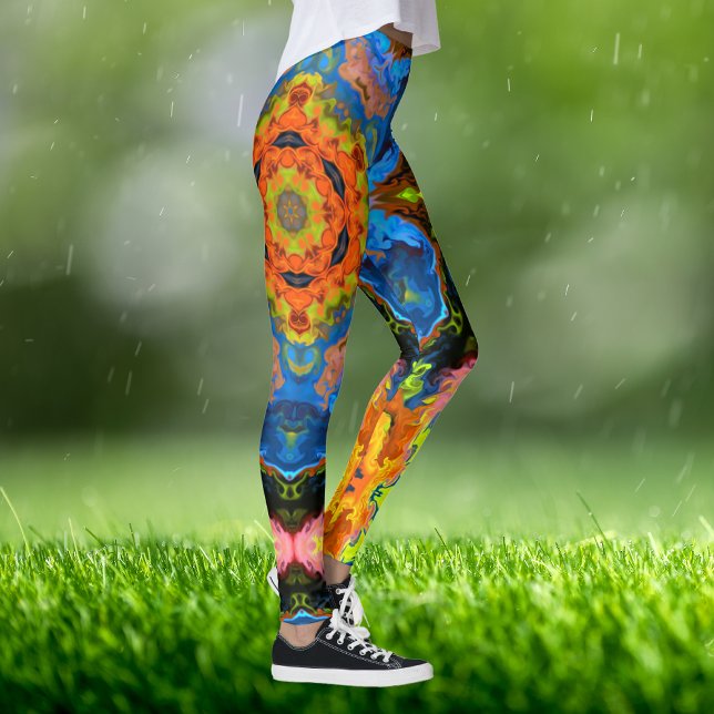 Psychedelic Hippie Orange Blue och Grönt Leggings (Skapare uppladdad)