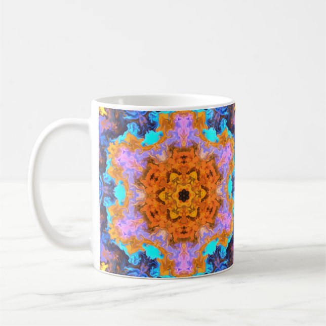Psychedelic Hippie Orange Blue och Gult Kaffemugg (Vänster)
