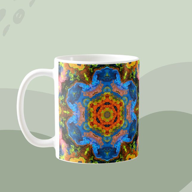 Psychedelic Hippie Orange Blue och Gult Kaffemugg (Skapare uppladdad)