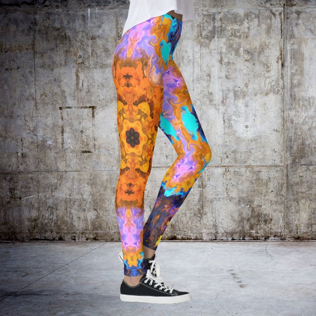 Psychedelic Hippie Orange Blue och Gult Leggings (Skapare uppladdad)