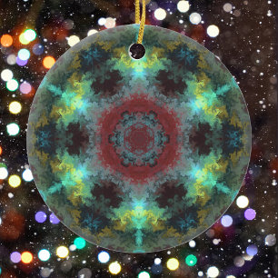 Psychedelic Hippie Red Blue and Gult Julgransprydnad Keramik