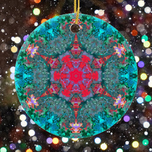 Psychedelic Hippie Rosa Teal and Blue Julgransprydnad Keramik