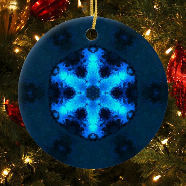 Psychedelic Hippie Snowflake Blue Julgransprydnad Keramik (Skapare uppladdad)
