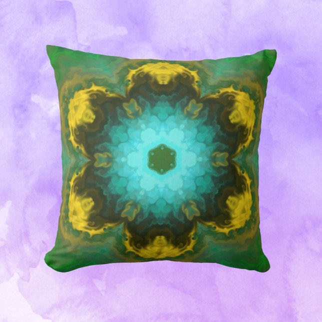 Psychedelic Hippie Teal Gult och Grönt Kudde (Skapare uppladdad)