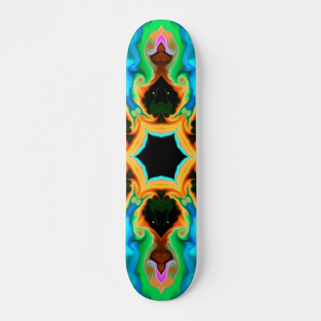 Psychedelic Hippie Teal Orange and Black Mini Skateboard Bräda 18,5 Cm (Framsida)