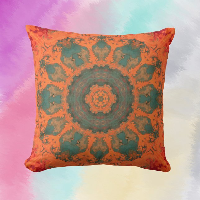 Psychedelic Hippie Teal Orange och Red Kudde (Skapare uppladdad)