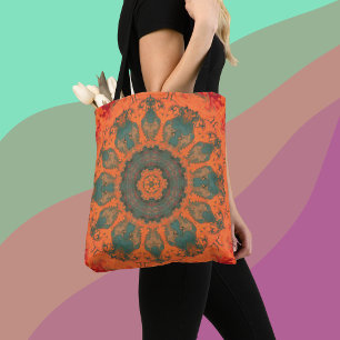 Psychedelic Hippie Teal Orange och Red Tygkasse