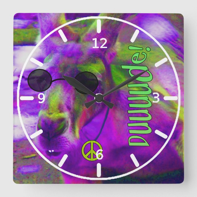 Psychedelic Hippiefred som älskar kängurun, Dude! Fyrkantig Klocka (Framsida)