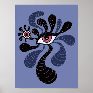Psychedelic Hypnotic Art Creepy Dubbla Rosa Öga Poster