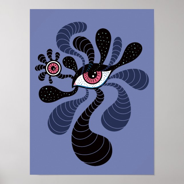 Psychedelic Hypnotic Art Creepy Dubbla Rosa Öga Poster (Framsidan)