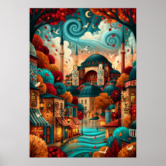 Psychedelic Istanbul Hagia Sophia stadsbild Poster