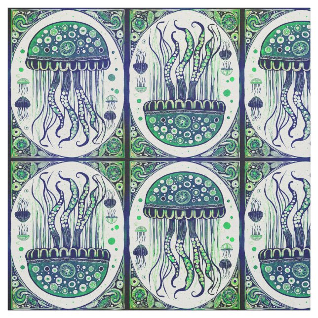 Psychedelic Jellyfish Art nouveau Stil Tyg (Provkarta)