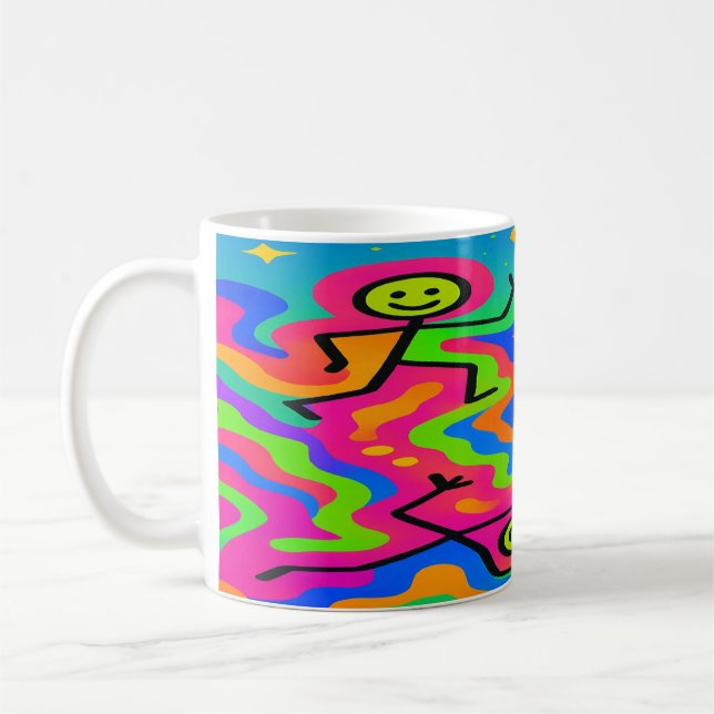 Psychedelic Joy - Dancing Stick figur Rainbow Mugg (Vänster)