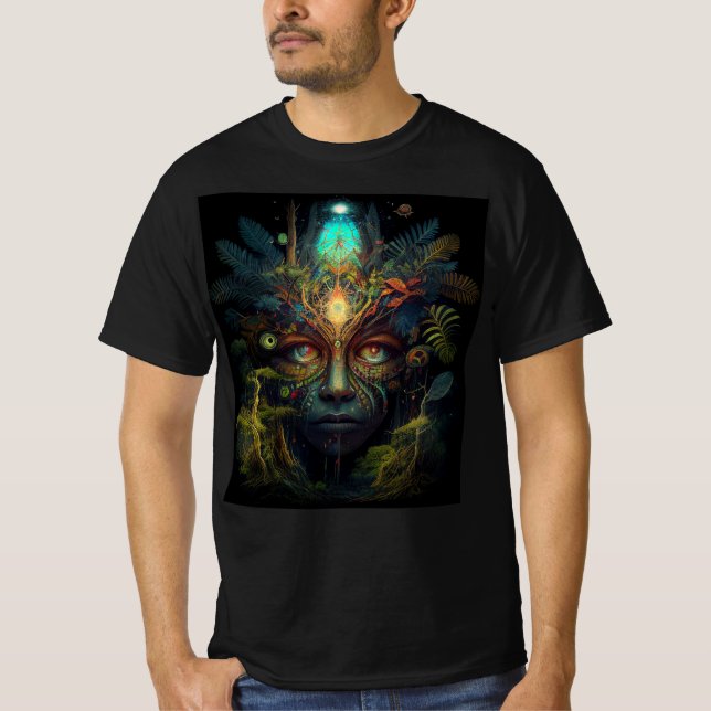 Psychedelic Jungle Spirit Ansikte T Shirt (Framsida)