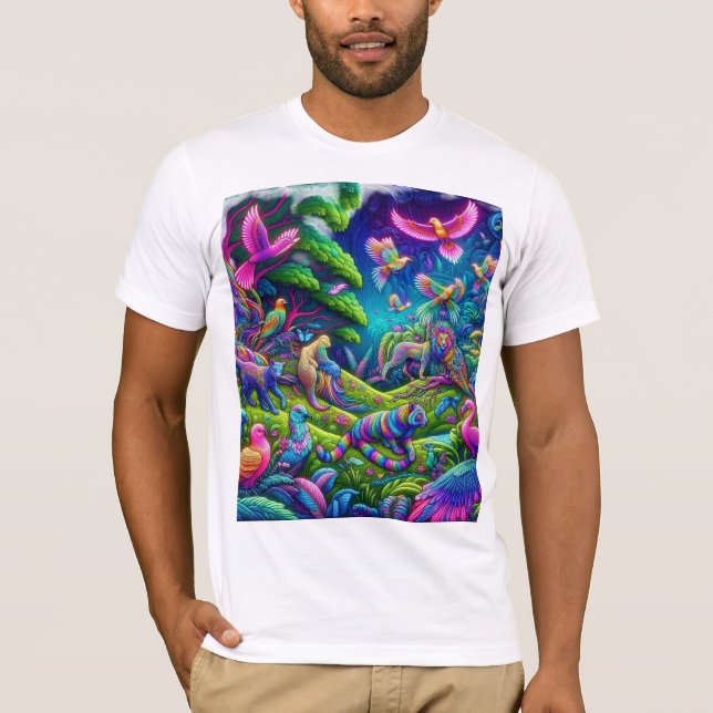 Psychedelic Jungle - Vibranta djur och fåglar i T Shirt (Framsida)