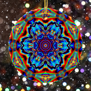 Psychedelic Kaleidoscope Blue Red and Grönt Julgransprydnad Keramik