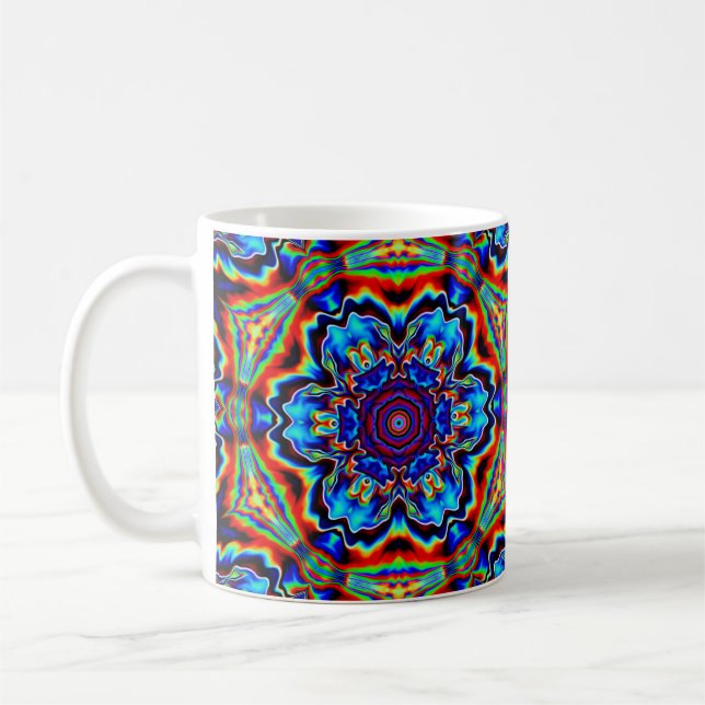 Psychedelic Kaleidoscope Blue Red and Grönt Kaffemugg (Vänster)