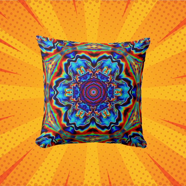 Psychedelic Kaleidoscope Blue Red and Grönt Kudde (Skapare uppladdad)