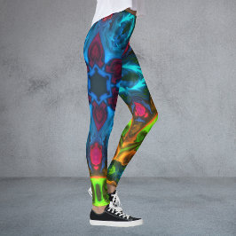 Psychedelic Kaleidoscope Blue Rosa och Grönt Leggings