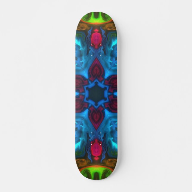 Psychedelic Kaleidoscope Blue Rosa och Grönt Mini Skateboard Bräda 18,5 Cm (Framsida)
