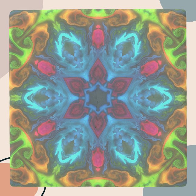 Psychedelic Kaleidoscope Blue Rosa och Grönt Stenunderlägg (Skapare uppladdad)