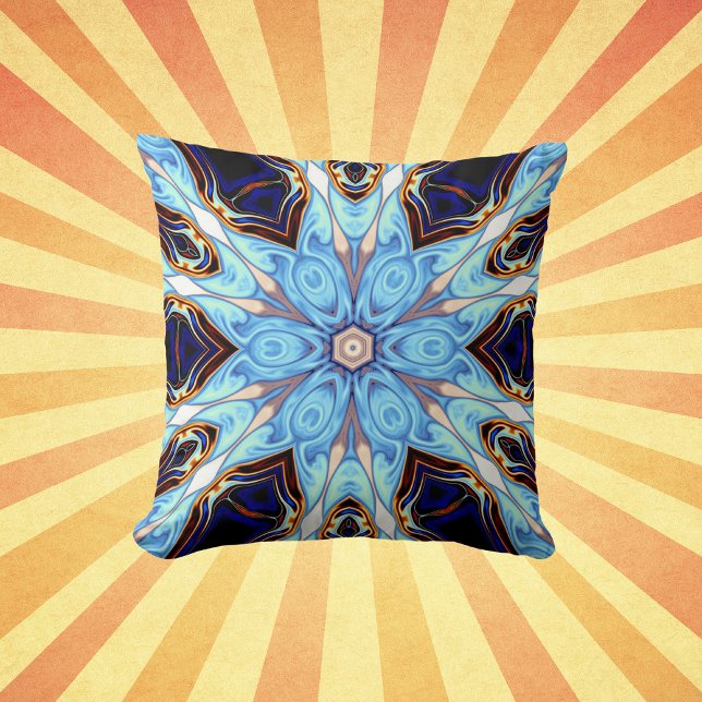 Psychedelic Kaleidoscope Flower Blue och Orange Kudde (Skapare uppladdad)