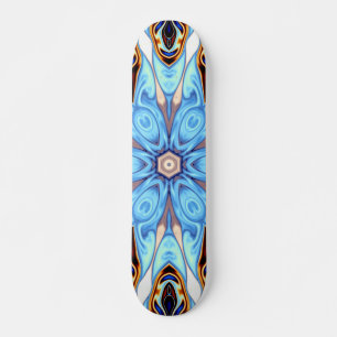 Psychedelic Kaleidoscope Flower Blue och Orange Mini Skateboard Bräda 18,5 Cm