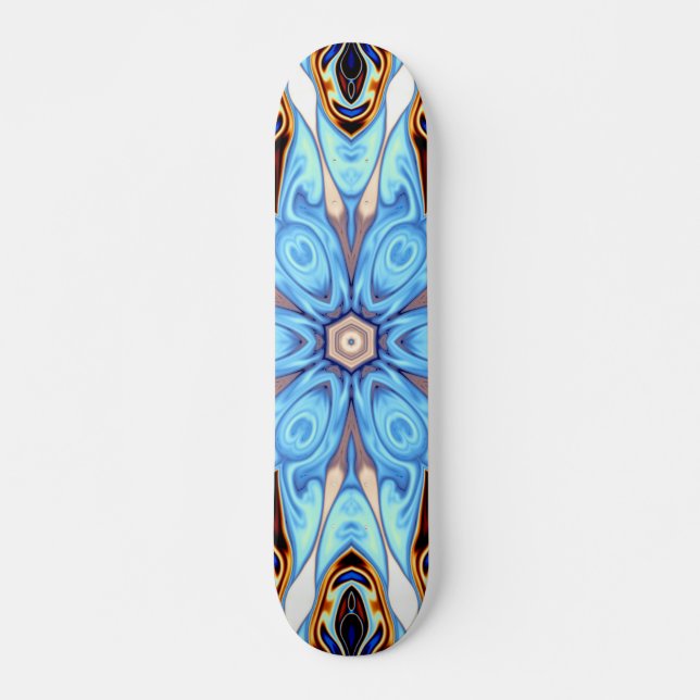 Psychedelic Kaleidoscope Flower Blue och Orange Mini Skateboard Bräda 18,5 Cm (Framsida)