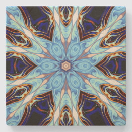 Psychedelic Kaleidoscope Flower Blue och Orange Stenunderlägg