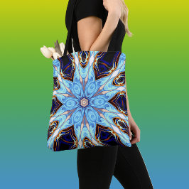 Psychedelic Kaleidoscope Flower Blue och Orange Tygkasse