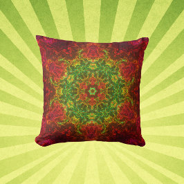 Psychedelic Kaleidoscope Flower Grönt and Red Kudde