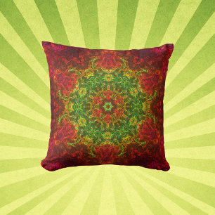 Psychedelic Kaleidoscope Flower Grönt and Red Kudde