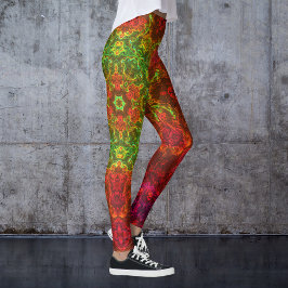 Psychedelic Kaleidoscope Flower Grönt and Red Leggings