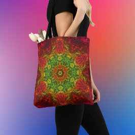 Psychedelic Kaleidoscope Flower Grönt and Red Tygkasse