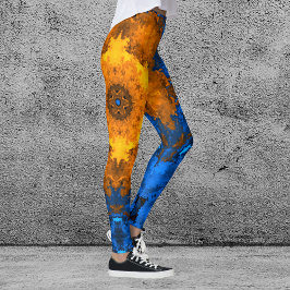 Psychedelic Kaleidoscope Flower Gult and Blue Leggings