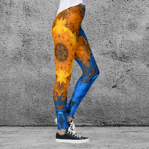 Psychedelic Kaleidoscope Flower Gult and Blue Leggings