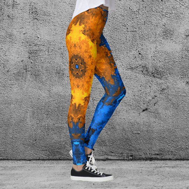 Psychedelic Kaleidoscope Flower Gult and Blue Leggings (Skapare uppladdad)