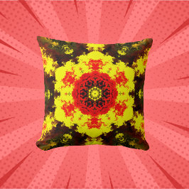 Psychedelic Kaleidoscope Flower Gult and Red Kudde