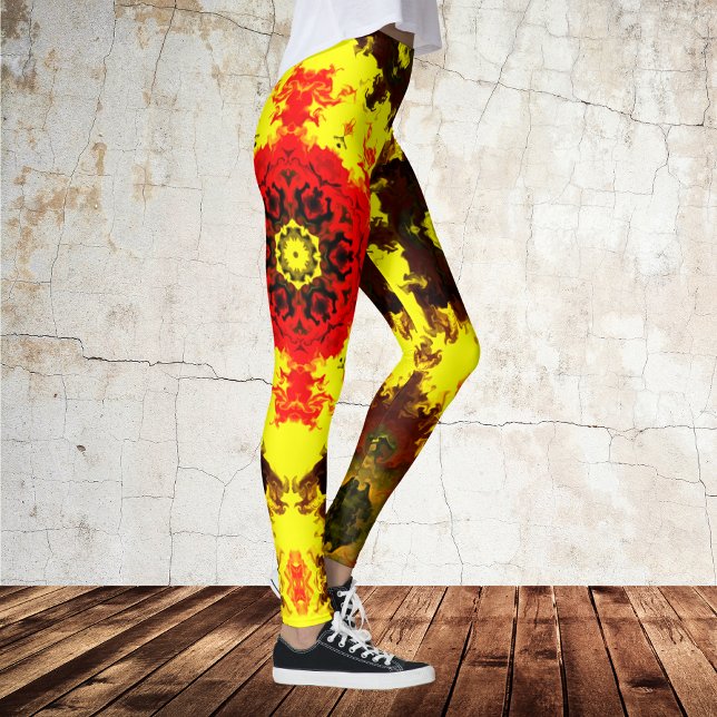 Psychedelic Kaleidoscope Flower Gult and Red Leggings (Skapare uppladdad)