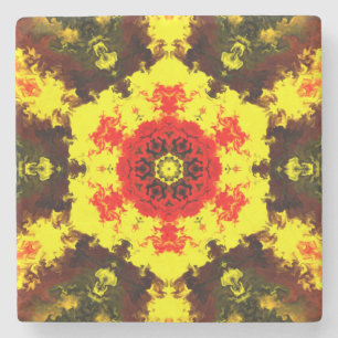 Psychedelic Kaleidoscope Flower Gult and Red Stenunderlägg