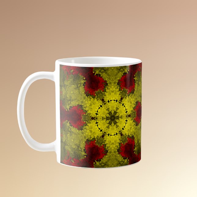 Psychedelic Kaleidoscope Flower Red and Gult Kaffemugg (Skapare uppladdad)