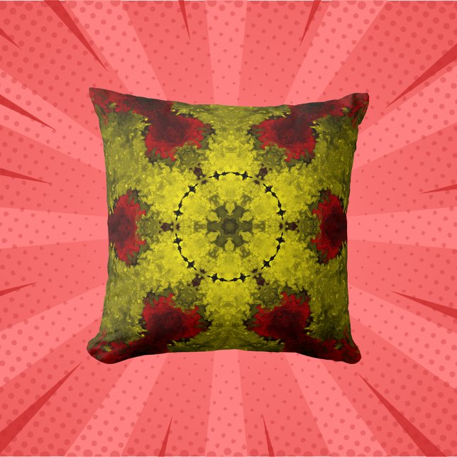 Psychedelic Kaleidoscope Flower Red and Gult Kudde (Skapare uppladdad)