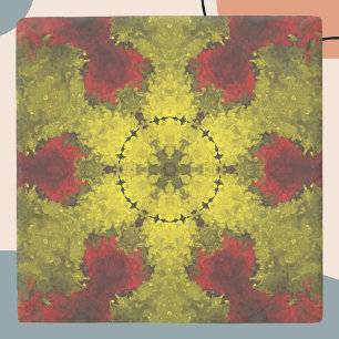 Psychedelic Kaleidoscope Flower Red and Gult Stenunderlägg