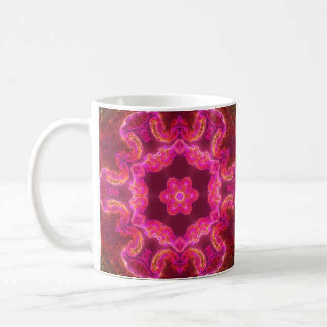 Psychedelic Kaleidoscope Flower Rosa Red and Grönt Kaffemugg (Vänster)