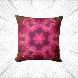 Psychedelic Kaleidoscope Flower Rosa Red and Grönt Kudde