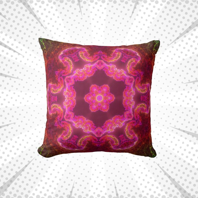 Psychedelic Kaleidoscope Flower Rosa Red and Grönt Kudde (Skapare uppladdad)